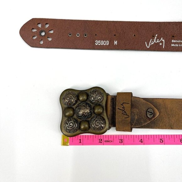 Velez Size M NWOT Brown Leather Flower Cut Out Boho Hippie Leather Studded Belt main image 11